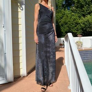 vintage city triangles black & grey sparkly one shoulder maxi dress